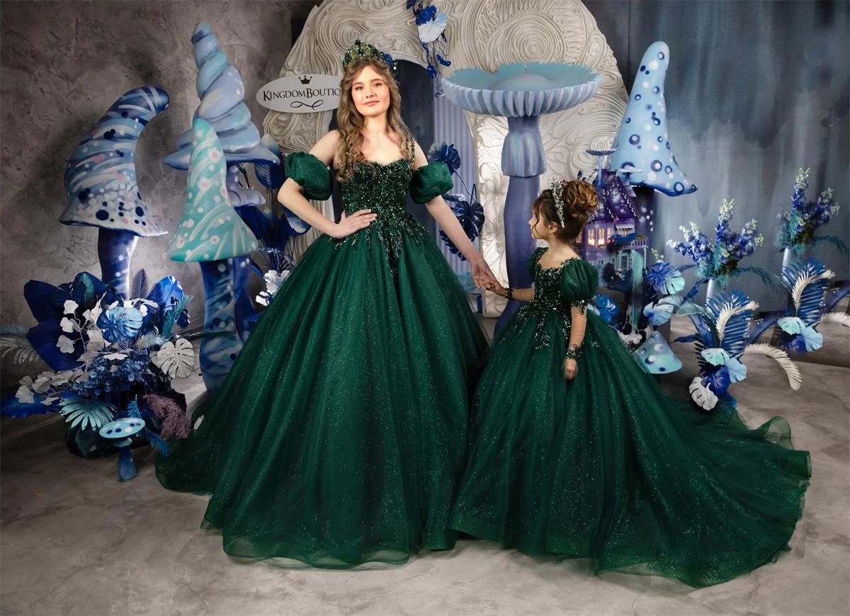 Emerald Green Pageant Dress for Girls Sparkly Long Sleeves Sequin Flower Girl Dresses Toddler