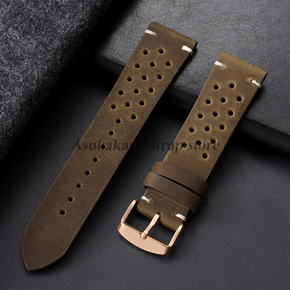Vintage Cowhide Leather Watch Strap - Black Brown Universal Watchband