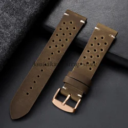 Vintage Cowhide Leather Watch Strap - Black Brown Universal Watchband - 22mm (Dark Brown - Rosegold)