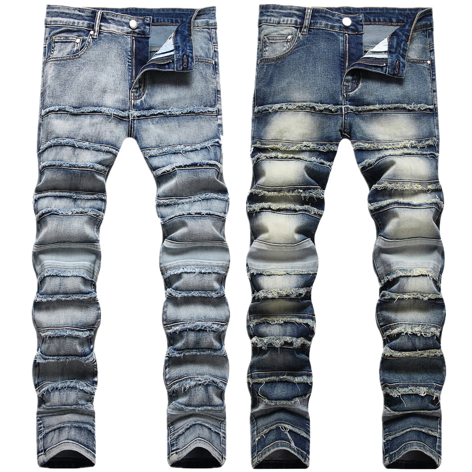 

Light Luxury Men’s Street Fashion Patchworks Jeans,Slim-fit Korea Version High Quality Biker Denim Pants ,Trendy Casual Jeans;