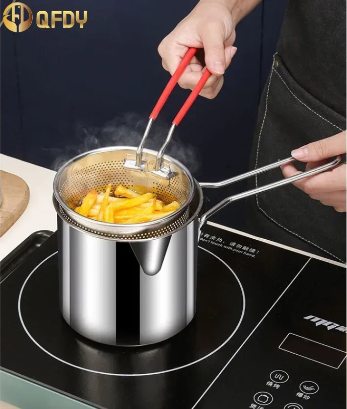 Deep fryer, household deep fryer, 304 stainless steel mini pot, Japanese style with filter, Tempura fuel-efficient small fryer