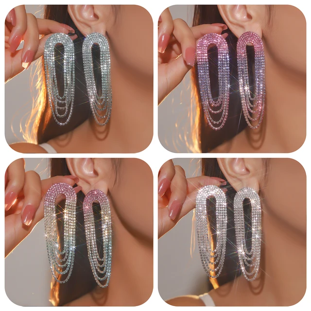 Inilbran Boho Strass Nappe Orecchini Argento Lunga Catena Di Cristallo Orecchini Lunghi Nappe Cristallo Goccia Vintage Cz Nappe Catena Orecchini Matrimonio Catena Di Cristallo Orecchini Gioielli Per