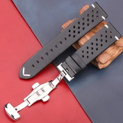 Luxury Genuine Leather Watch Strap with Butterfly Buckle - Available in 4 Elegant Colors - 22mm (Black)