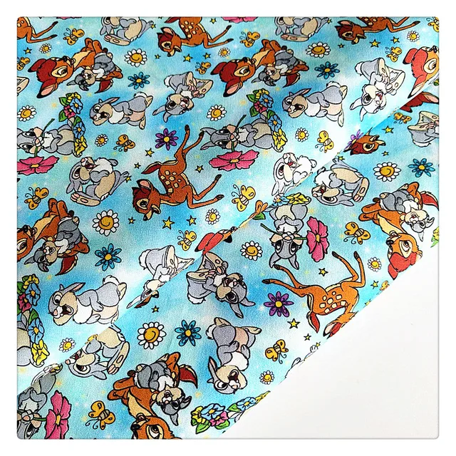 2022Newest Rabbit Designer Deer Pattern Sky Blue Printed Cotton Fabric 100% For Baby Nurse Hat And Kids Bedsheet DIY Textile