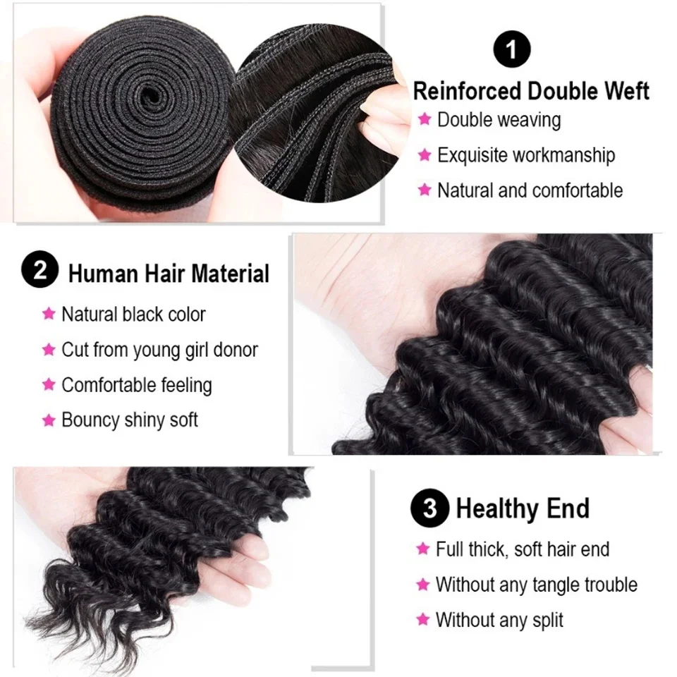 Human Hair Bundles Deep Wave Bundles 1/3/4 Bundles Virgin Deep Curly Human Hair Extensions Natural Hair Water Wave 28 30 32 Inch For Women