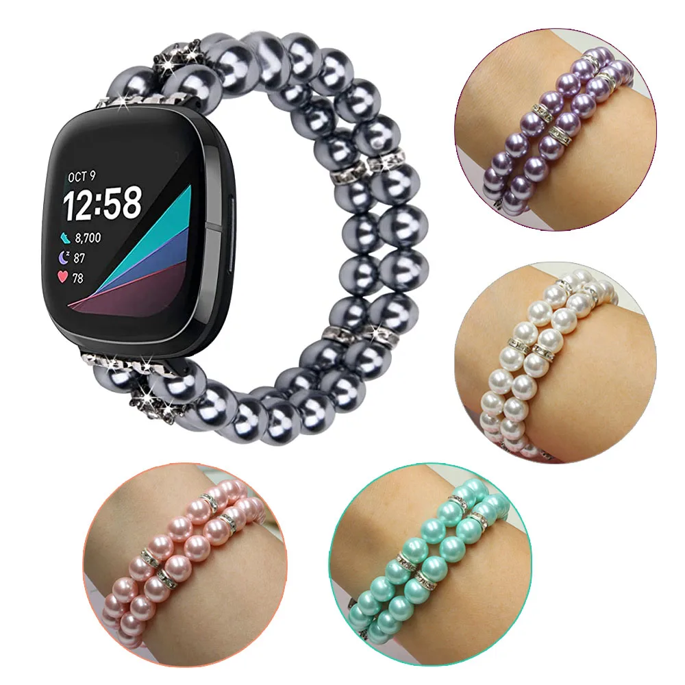 

Цветной жемчужный браслет Versa4 для часов Fitbit Versa 3/ Sense 2, сменный эластичный ремешок для ювелирных изделий «сделай сам» для Fitbit Versa 4