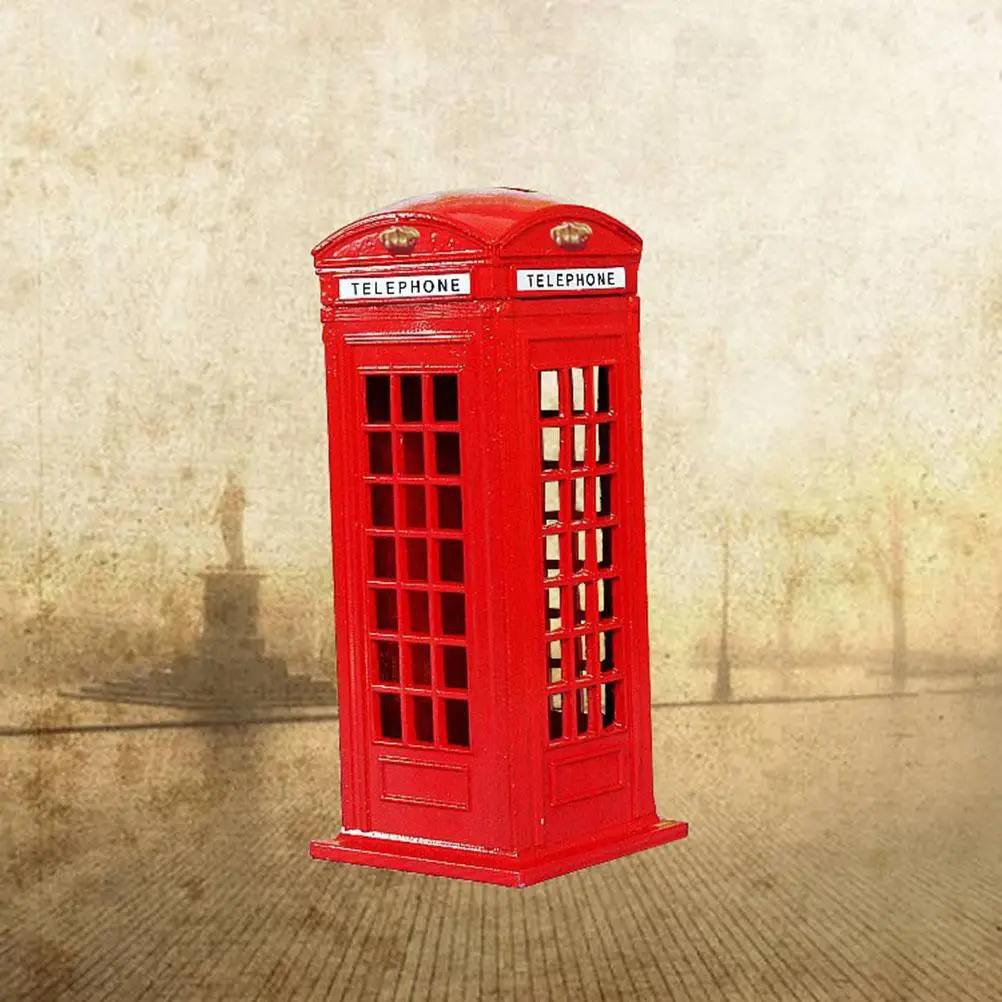 13cm Decoration London Telephone Booth Money Box Mailbox Ornament Piggy Bank Metal Crafts Decoration 4