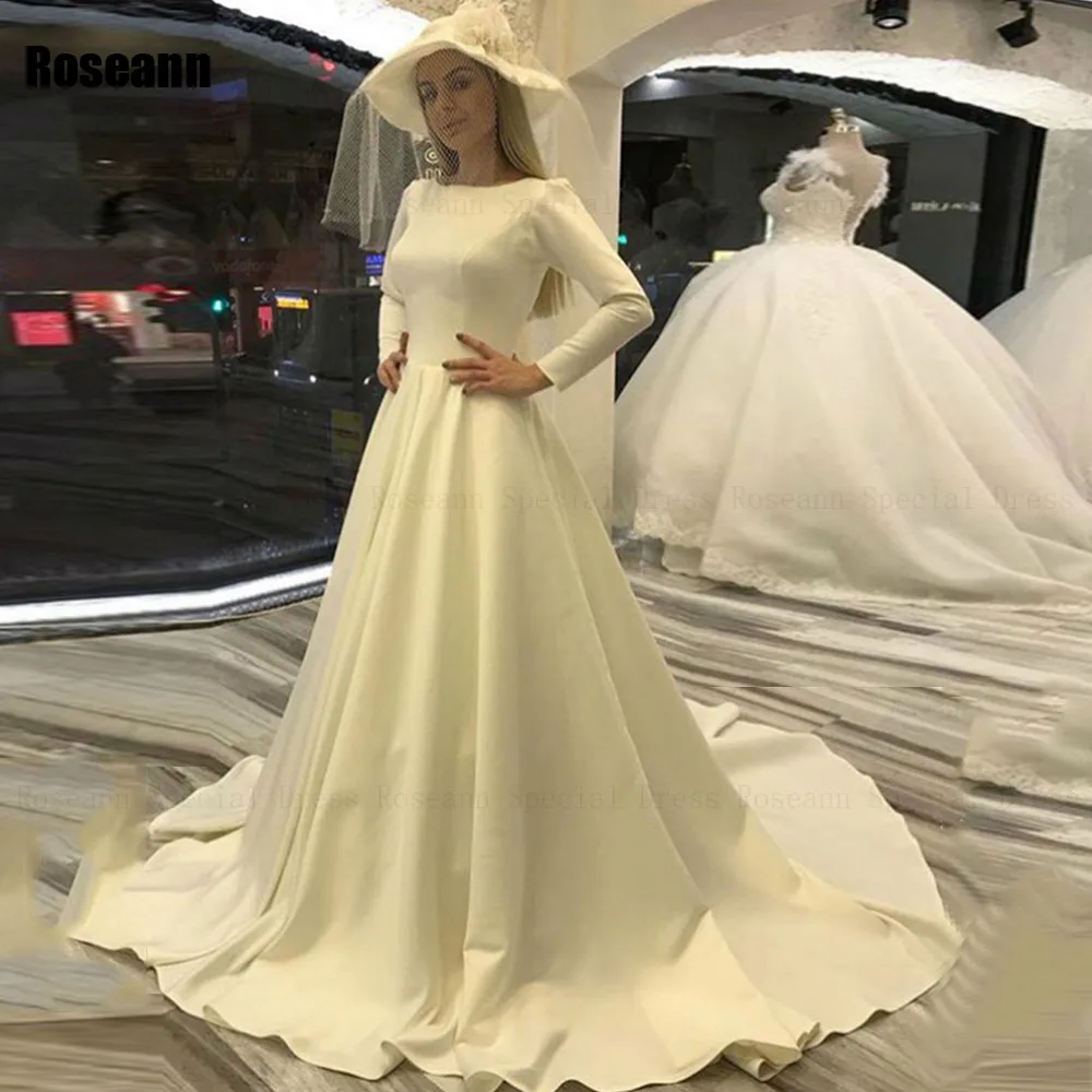 

Платье Свадебное ТРАПЕЦИЕВИДНОЕ с круглым вырезом, простой атласный наряд в пол для невесты, с кисточками и шлейфом, в мусульманском стиле, цвета слоновой кости