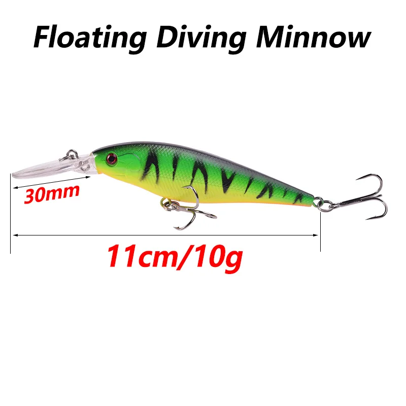 Floating Minnow Fishing Lure 11cm 10g Long Lips​ Diving Wobbler