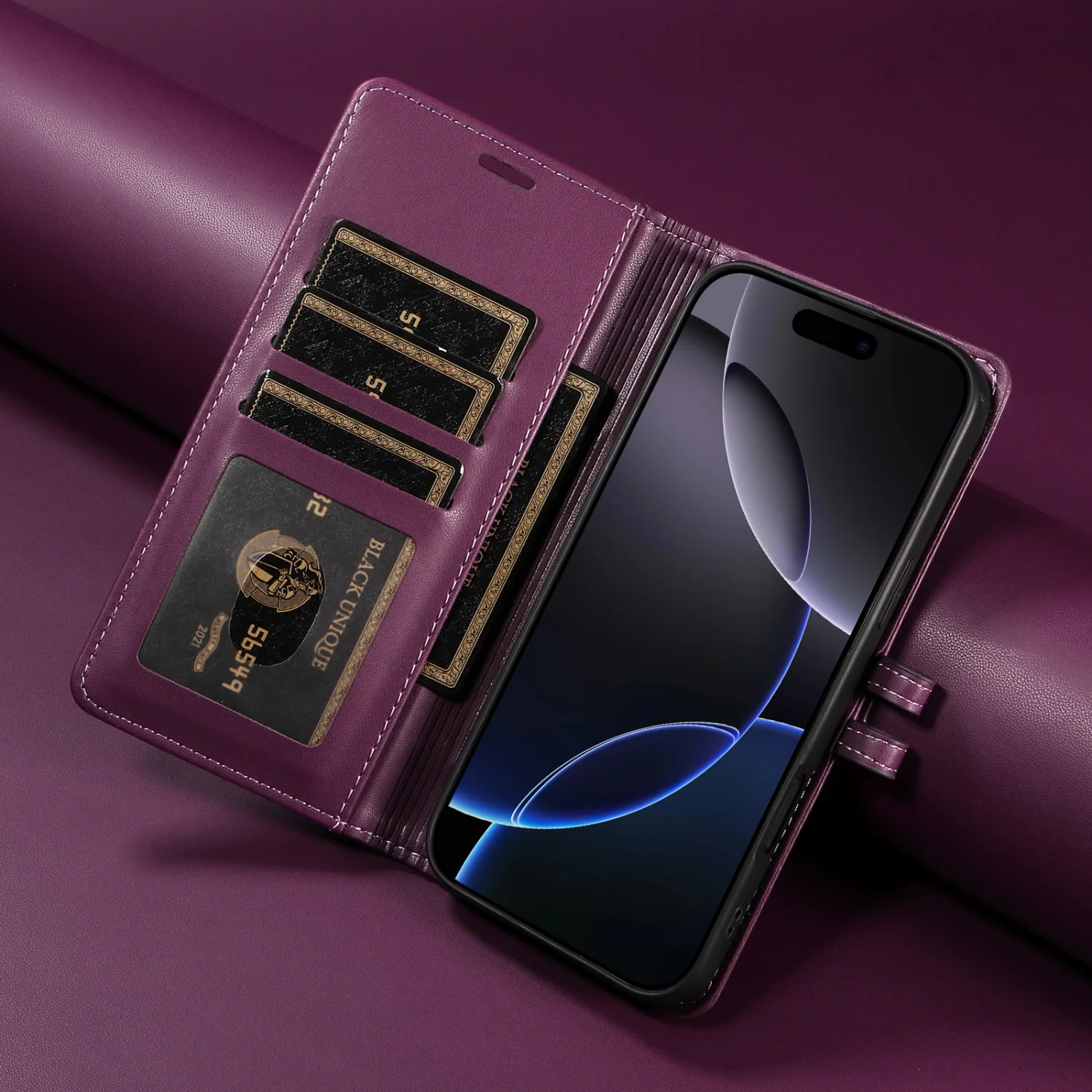 Premium PU Leather Flip Wallet Phone Case - Universal Design