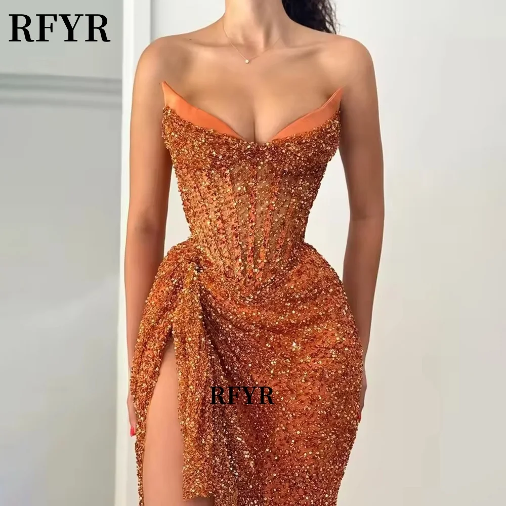 Evening Dresses Shiny Glitter Prom Dress High Slit Party Dress Gala Gowns Customized