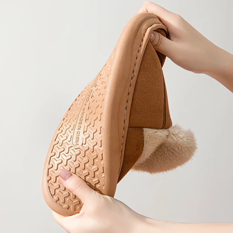 thumbnail image 5 of Pantuflas de algodón con forro de felpa para mujer, pantuflas de algodón cálidas y cómodas para interiores y exteriores, suaves y antideslizantes, 5 of 5