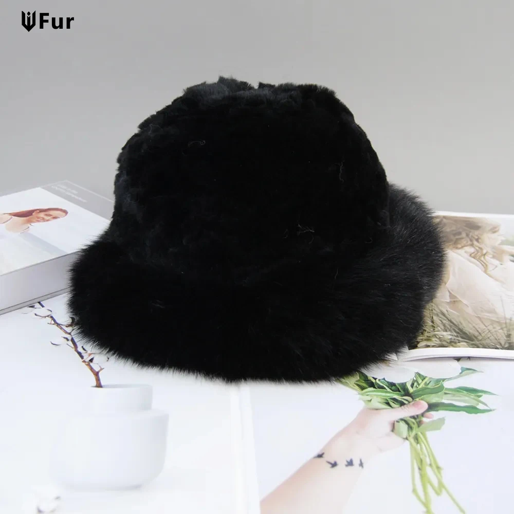

Hot Sale Women Winter Warm Knitted Real Natural Fox Fur Hat Bowler Solid Rex Rabbit Fur Caps Beanies Lady Real Fur Hat Skullies