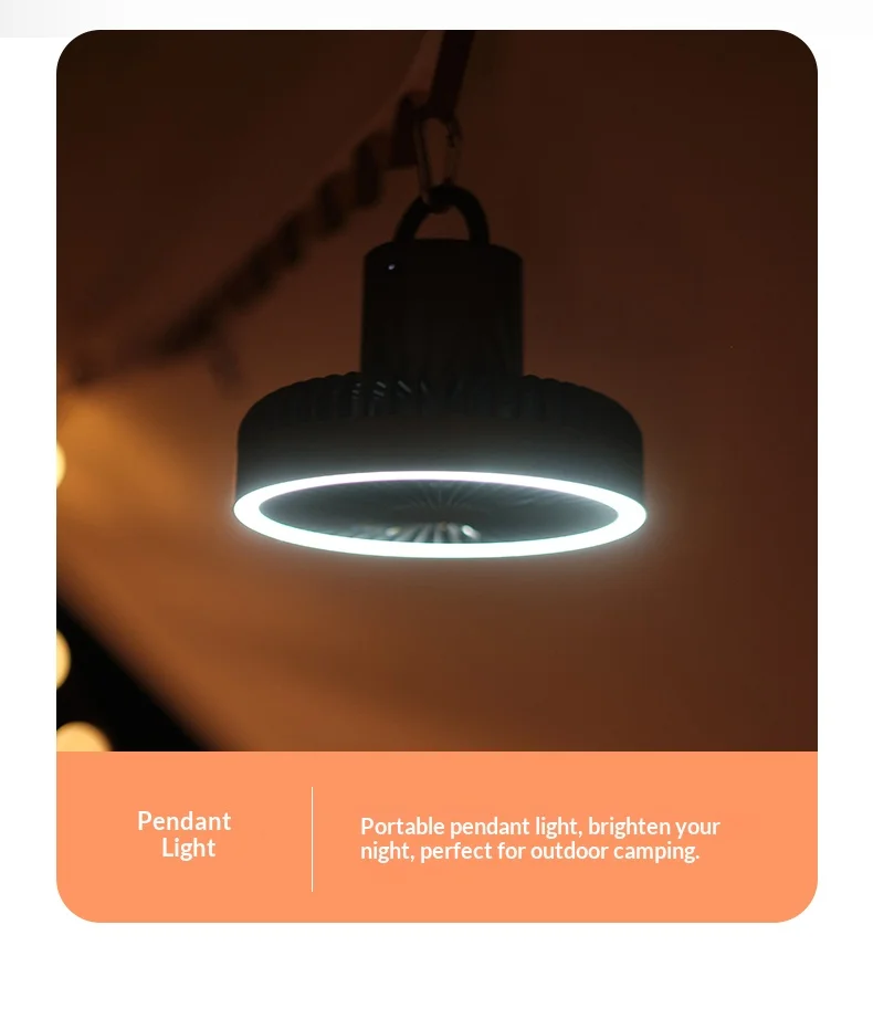 HOMEFISH Portable Rechargeable Camping Fan 4000mAh 10000mAh Wireless Ceiling Desktop Fan with Power Bank LED Light