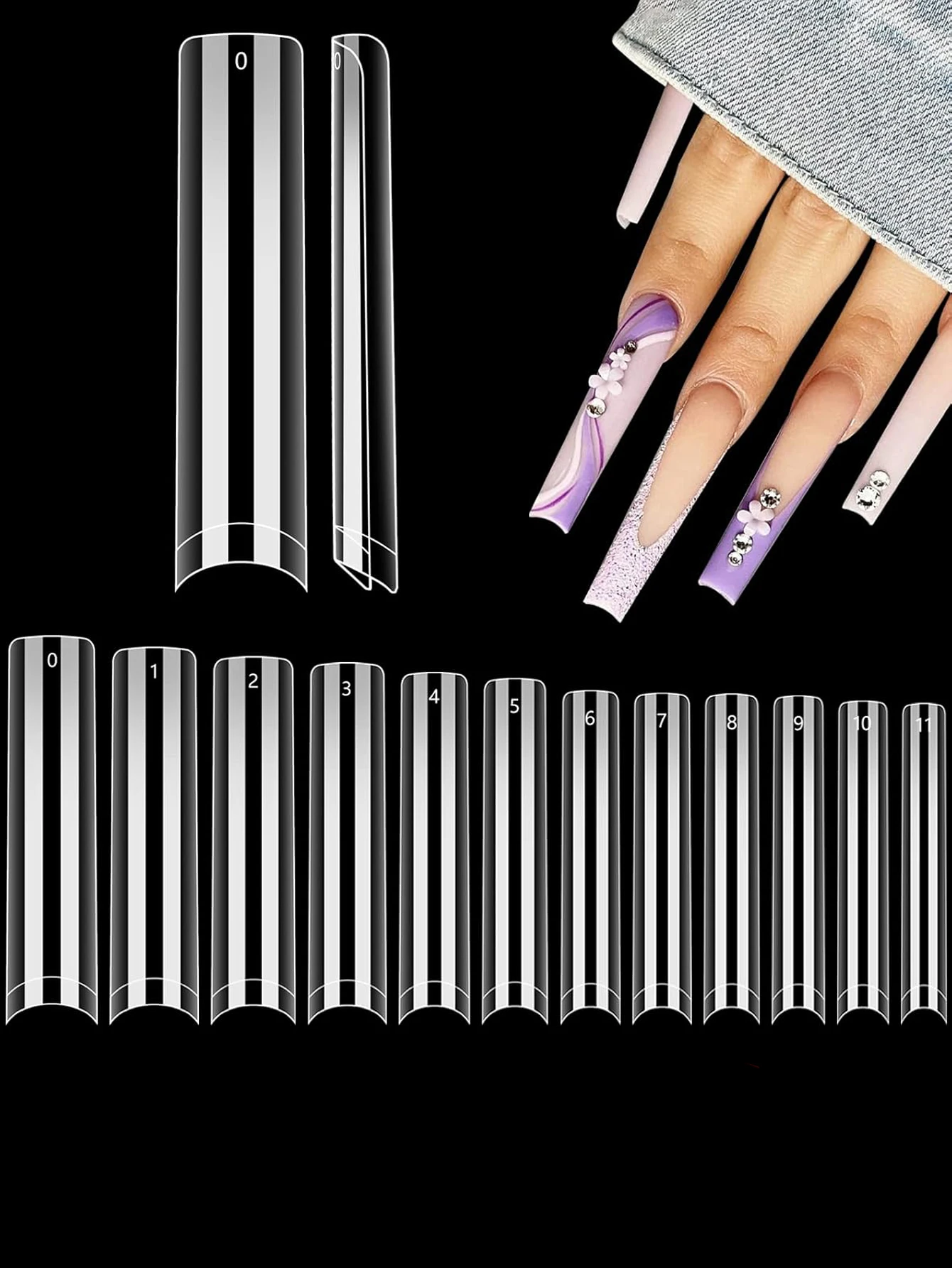 Clear Coffin Nail Tips Set - 10 Sizes