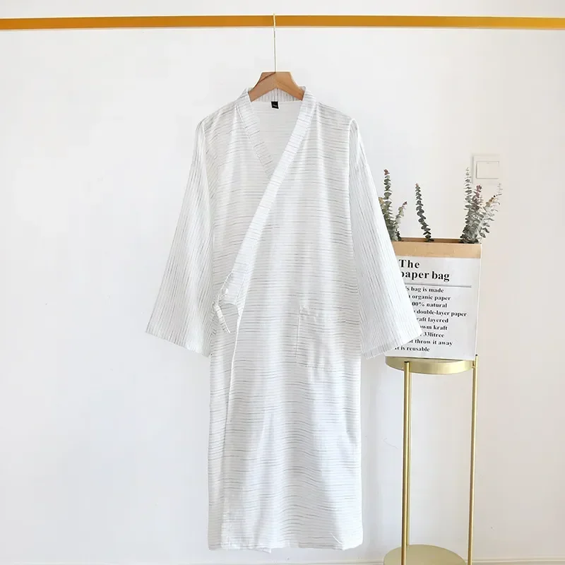 

Man Plus Striped And Steaming Robe Cloth Summer Spring Long Bathrobe Size Style Home Cotton Bath for Men's