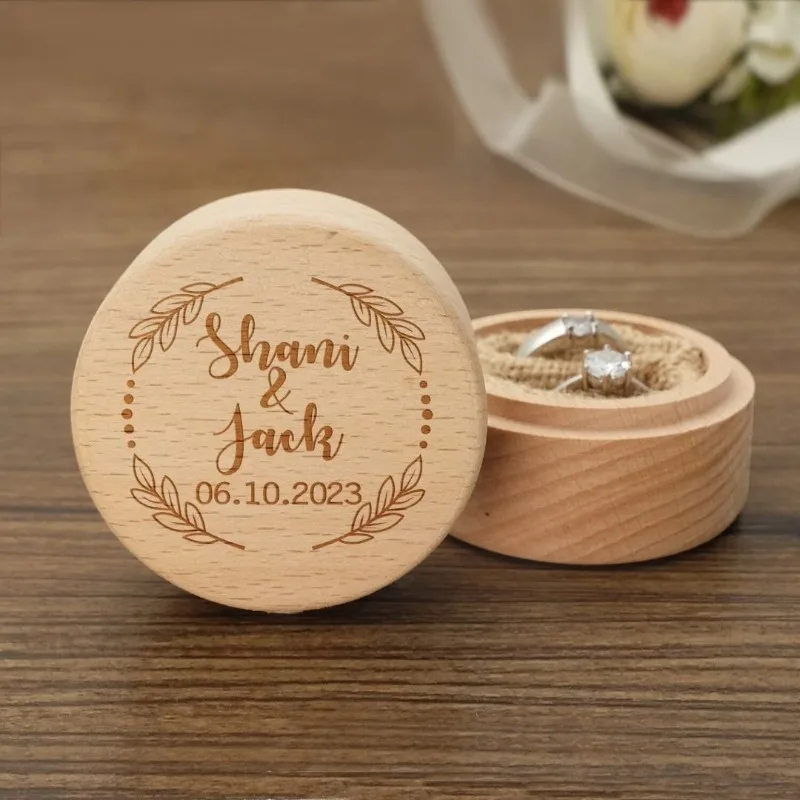 Free Personalized Engagement Ring Box Wooden Ring Box for Wedding Custom Proposal Engraved Ring Bearer Anniversary Gifts for Her