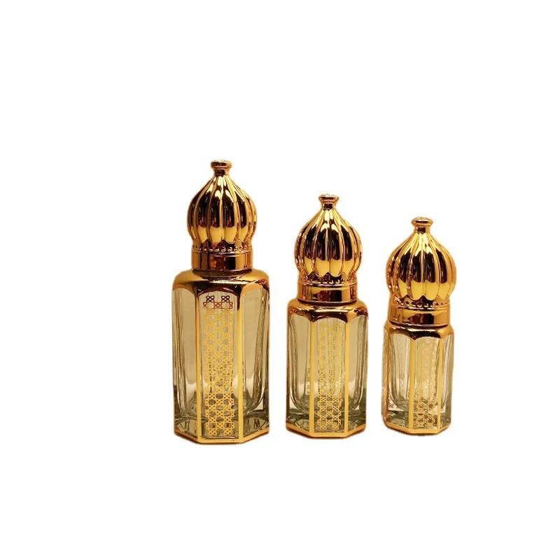 1Pcs 3ml 6ml 12ml Perfume Glass Vials Luxury Mini Bronzing Glass Essential Oil Bottle & Gold Metal Cap