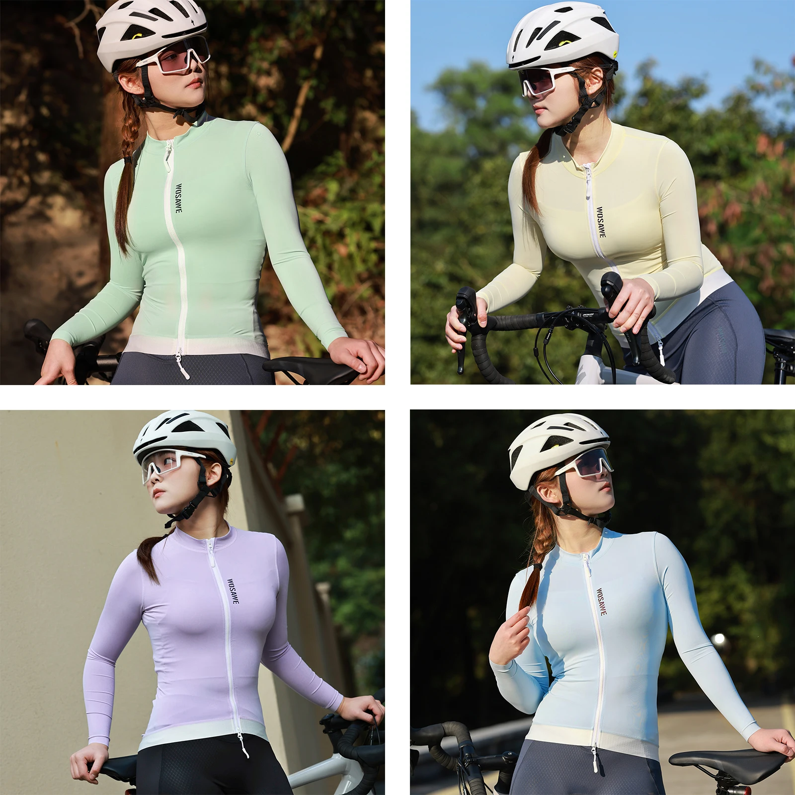 Women  サイクリングジャージ　サイズXS Wosawe-女性用サイクリングジャージ,長袖,抗UV,反射,速乾性,スリム