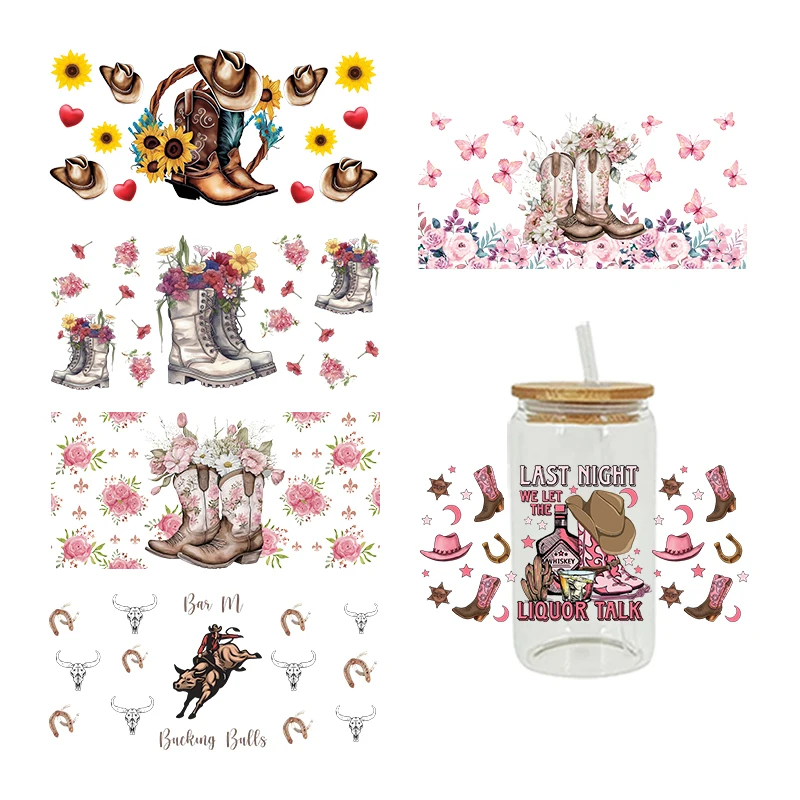 UV DTF Transfer Sticker Cowboy Cow 16oz Libbey Glasses Wraps Bottles Cup Can DIY Waterproof Decals dtf transfer sticker