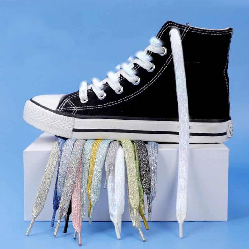 Shoe Laces 20 Colors Glitter Flat Double-layer Thick Wear-resistant for Casual Shoes