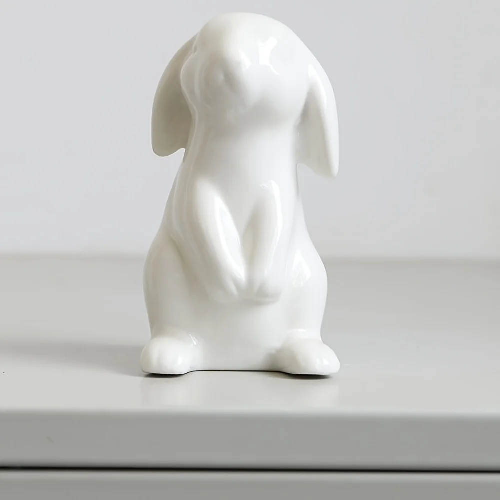 Figuritas de conejo de cerámica para decoración del paisaje, estatua moderna de Animal nórdico, liebre de Pascua, conejo blanco, regalo de porcelana, 1 piezas