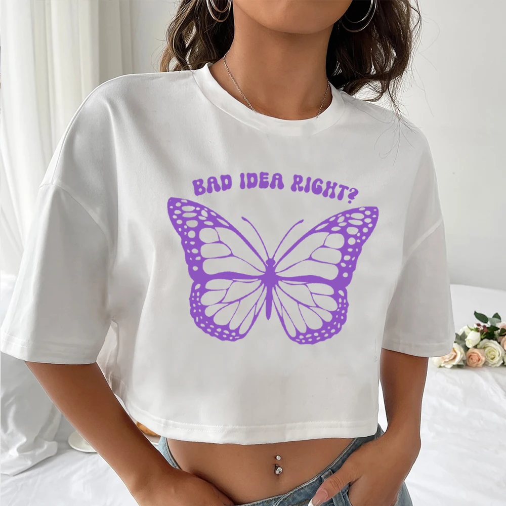 

OR Crop Top American Rock Music Crop Top Gift for Fans O-Neck Short Sleeves Casual Crop Tops