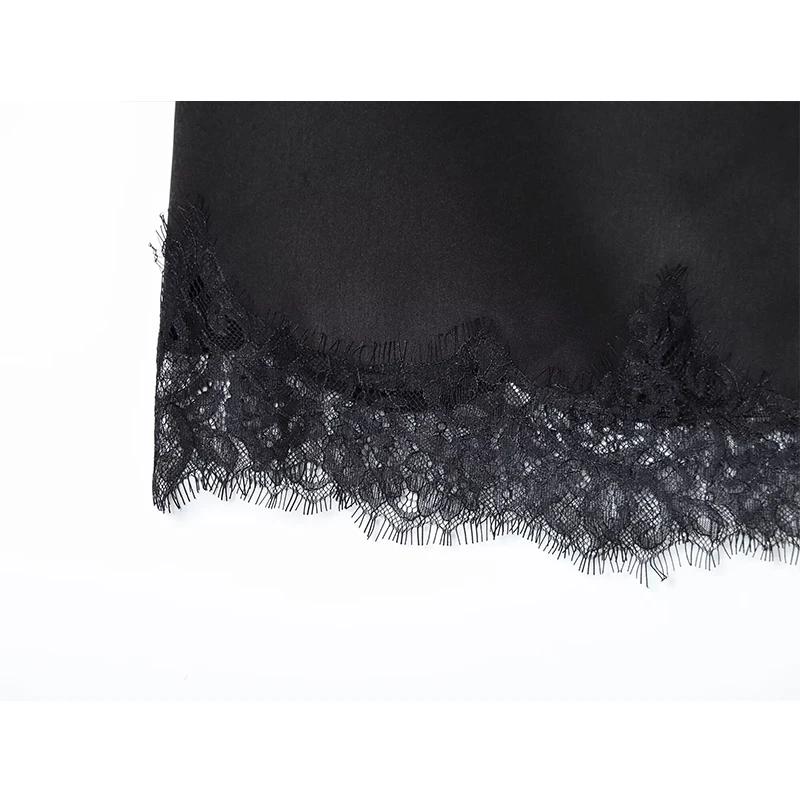 Women Elegant Luxury Satin Lace Skirt Asymmetry Long Straight Skirt 2025 New Spring Autumn Fashion Chic Party Mujer Skirt