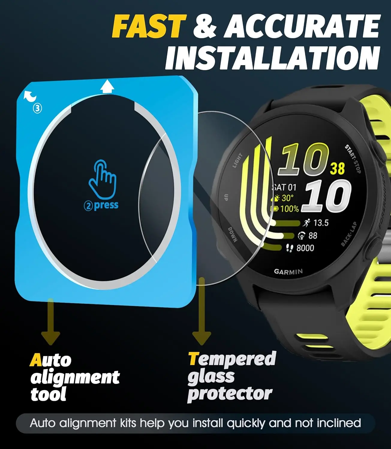 Easy Install Tempered Glass Smartwatch Screen Protector with Positioning Kit