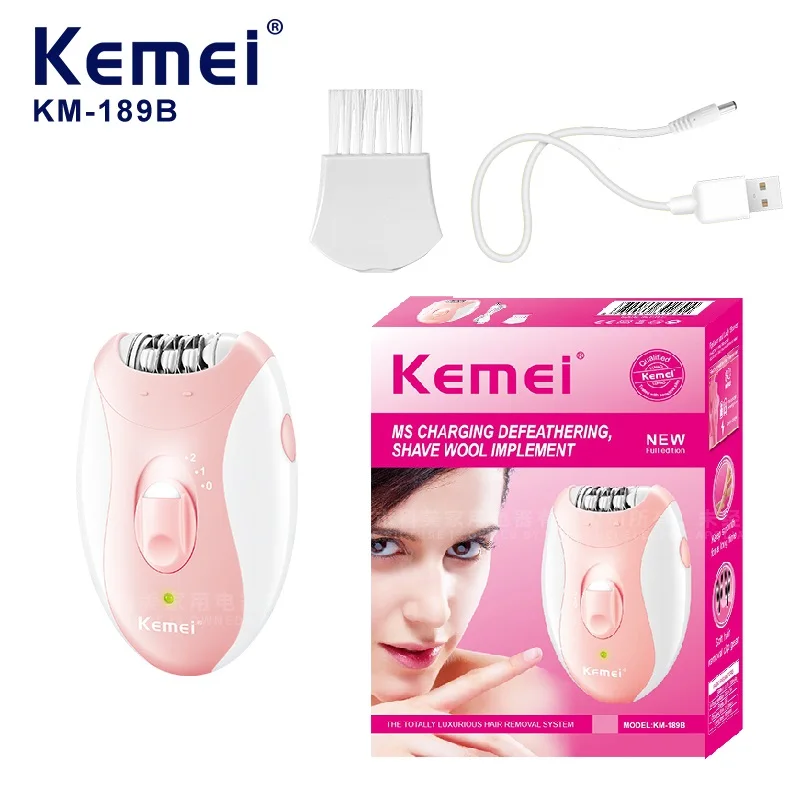 Electric Epilator Kemei Lady's Electric Epilator Two Speed Rechargeable Remover Waterproof Portable Women's Shaver For Legs and Bikini Area KM-189B