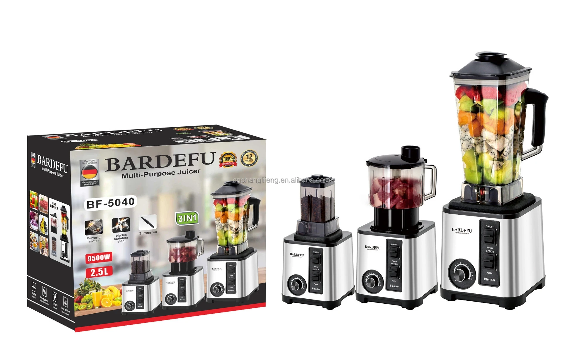 Description Picture 2 of item6 In 1 Blenders Machine 9500w Electric Food Processor Crest Silver Bardefu 3 In 1 Heavy Duty Commercial Mixer And Grinder Juicer