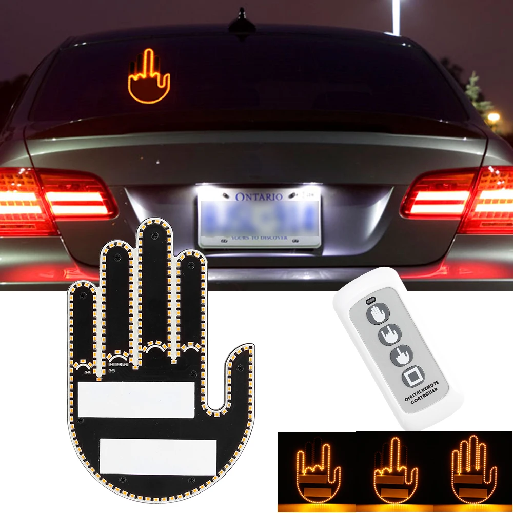 Funny Car Gesture LED Finger Light Car With Remote Hand Middle Finger Rear  Window Display Lamp Car Decorative Ambient Light - AliExpress