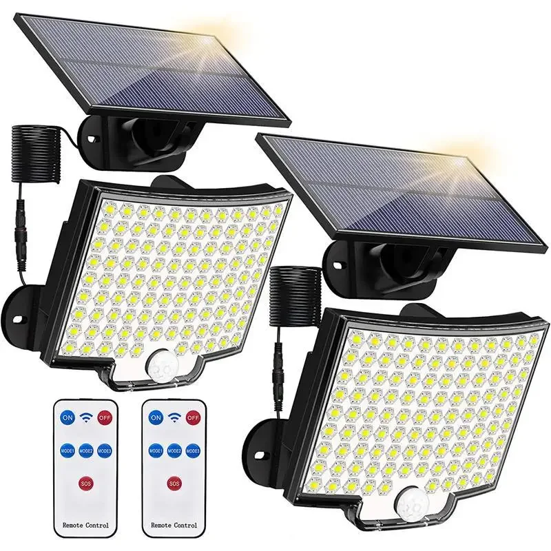 Solar Motion Lights 106led Outdoor Separate Panel Solar Powered Flood Security Lights with Remote IP65 Waterproof Wall Lights 1080p wifi solar panel powered camera solar security camera