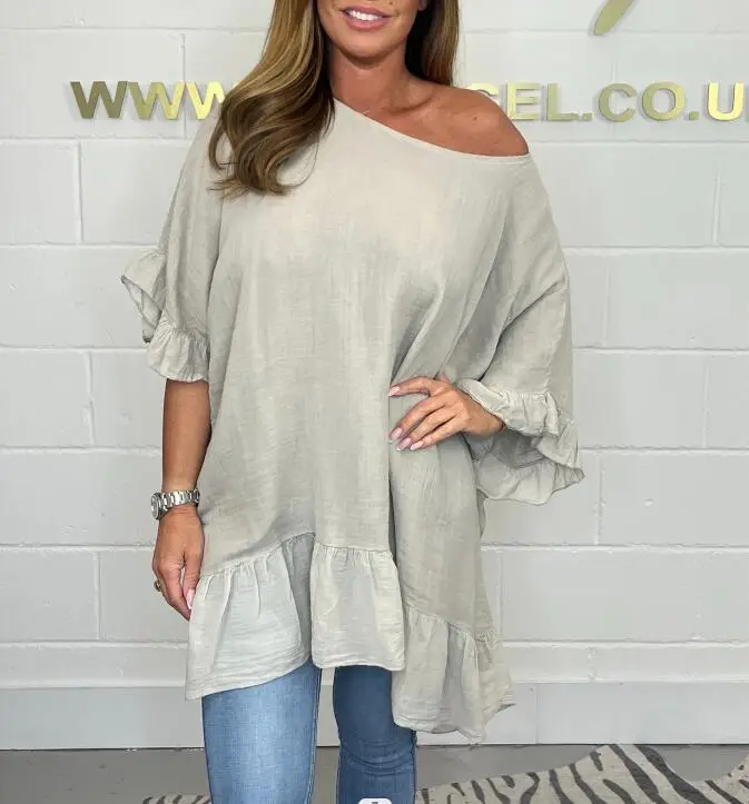 Plus-size women's Blouse ruffled fashion elegant bat sleeve loose solid colour. L-5X - view