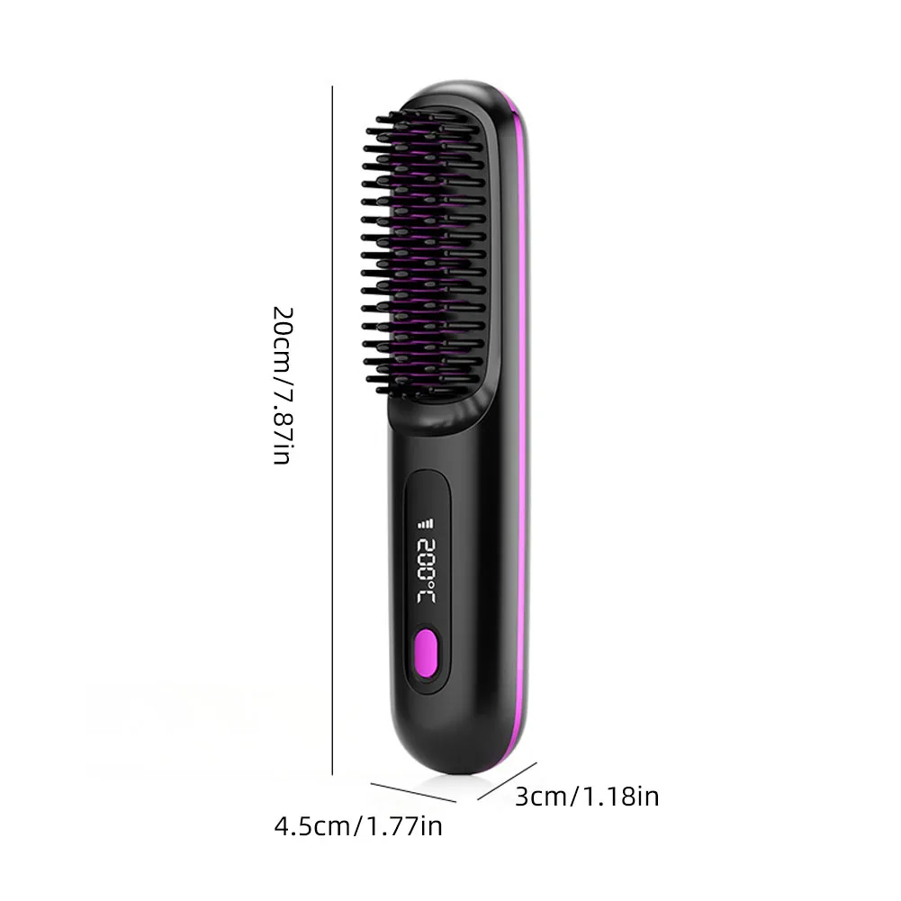 Hair Straightener Brush Rechargeable Cordless Negative Ions Hot Brush Electric Fluffy Curly Hair Styling Detangling Comb