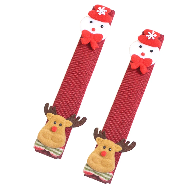 2pcs Christmas Decorations Microwave Doorknob Cover Protective Cover Door Pull Gloves Linen Refrigerator Handle Gloves
