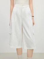FSLE Cargo Pants Vintage Straight Casual Seven-point Overalls for Women 2025 Summer New Arrival Weg Leg White Shorts 25FS12066
