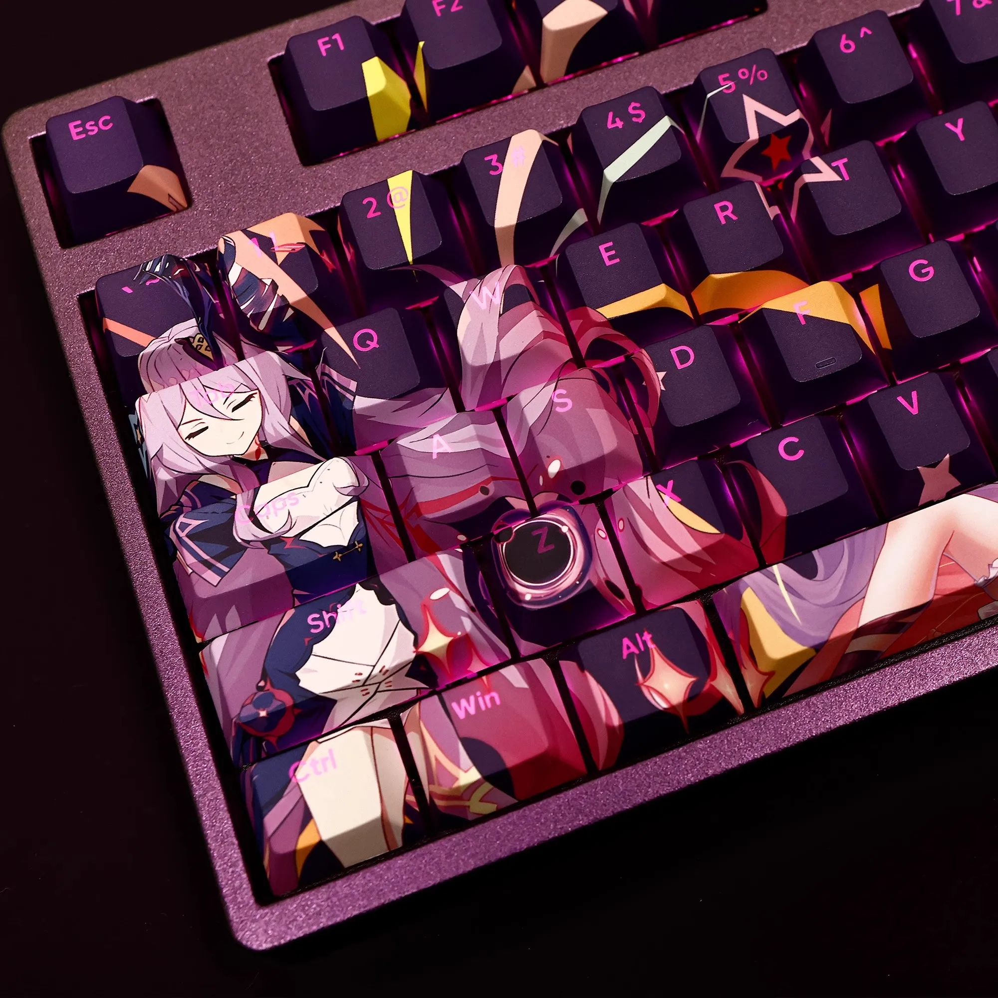 Anime Gaming Keyboard Key Caps Keycap Keycap Pbt Dye Subbed Keycaps para Ansi 61 87 104 108 Impacto Sirin 108 Chaves Set - Imagem 5