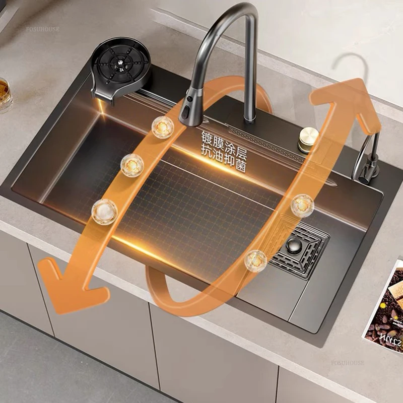 Creative Raindance Waterfall Sinks for Hotel Modern Thickened Metal Durable Kitchen Sink Simple Designer Kitchen Sinks for Farm