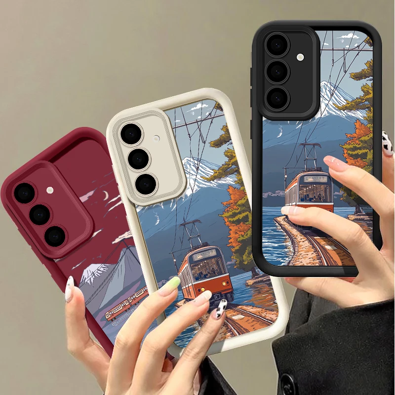 Mountain Train Illustration Soft Phone Case Cover
