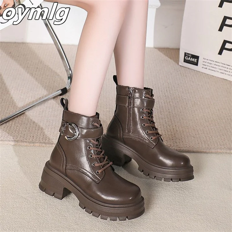 

Fashion Women's Boots 2023 Autumn/Winter Trend Versatile Short Boots Belt Buckle Round Head Thick Sole Retro Boots