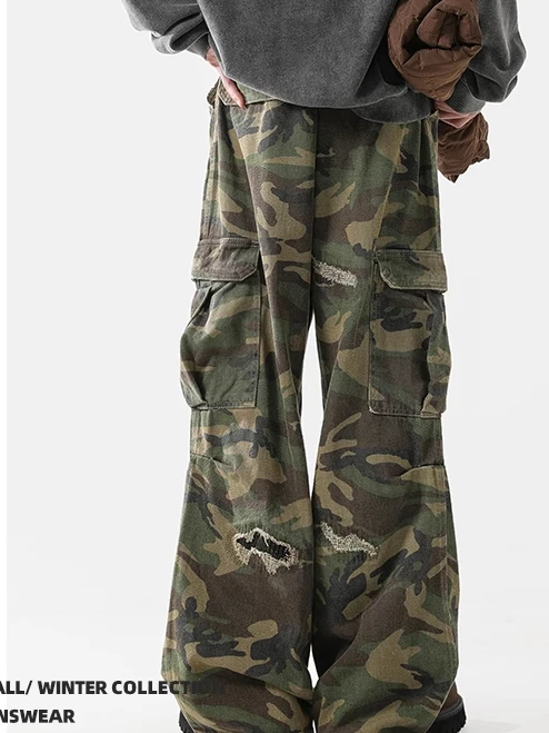 American High Street Camouflage Work Pants Loose Straight Leg Bell Bot Men's Women's Vibe Sle Casual Wide Leg Trousers