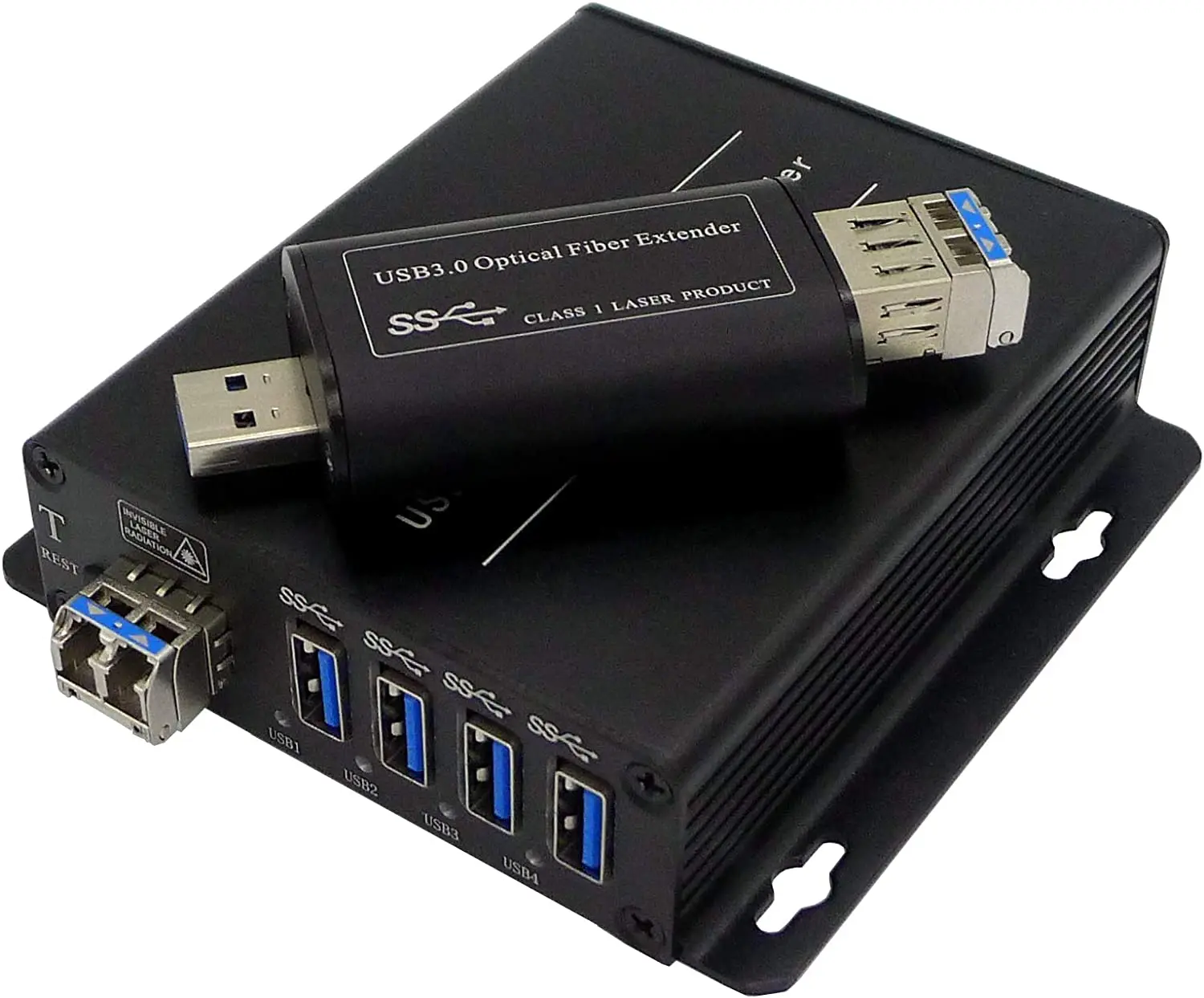 

4 Ports USB 3.0 2.0 1.1 Over Fiber Optic Extender to 250 Meters on 2 Core Single-Mode Fiber with 2 x LC 10 Gbps SFP,