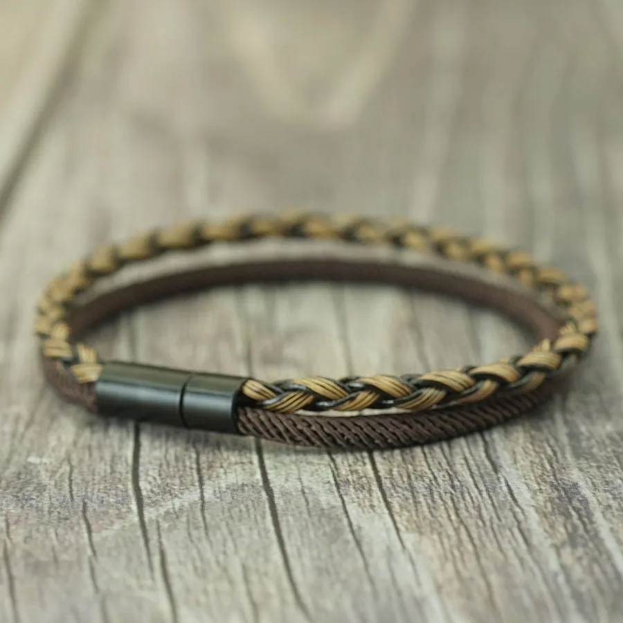 Handmade Leather Men Bracelet Bilayer Woven Accessory