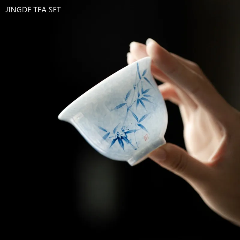 100ml Hand-painted Blue and White Porcelain Gaiwan Healthy Underglaze Ceramic Tea Infuser Household Beauty Teacup with Lid