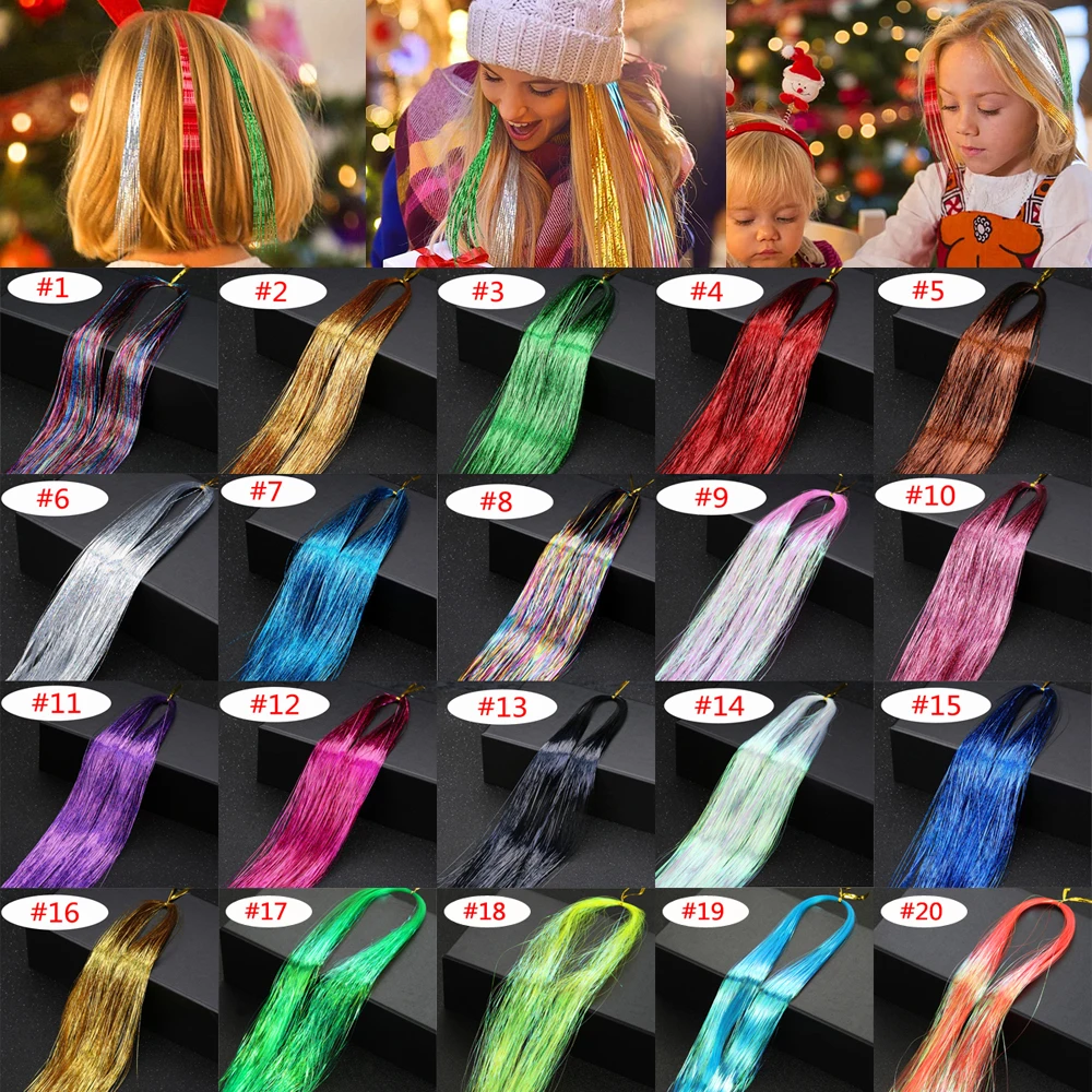 Hair Tinsel Extensions Holographic Glitter Fairy Hair Tinsel For Halloween Christmas New Year Cosplay Party 1PC 21 Colors 4