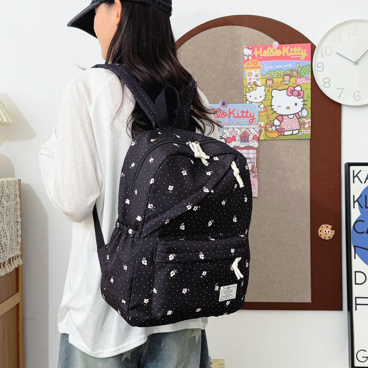 Youth Polka Dot Strawberry Print Three Piece Backpack Set Lightweight Multifunctional Slanted Zipper Backpack Campus Outdoor 6