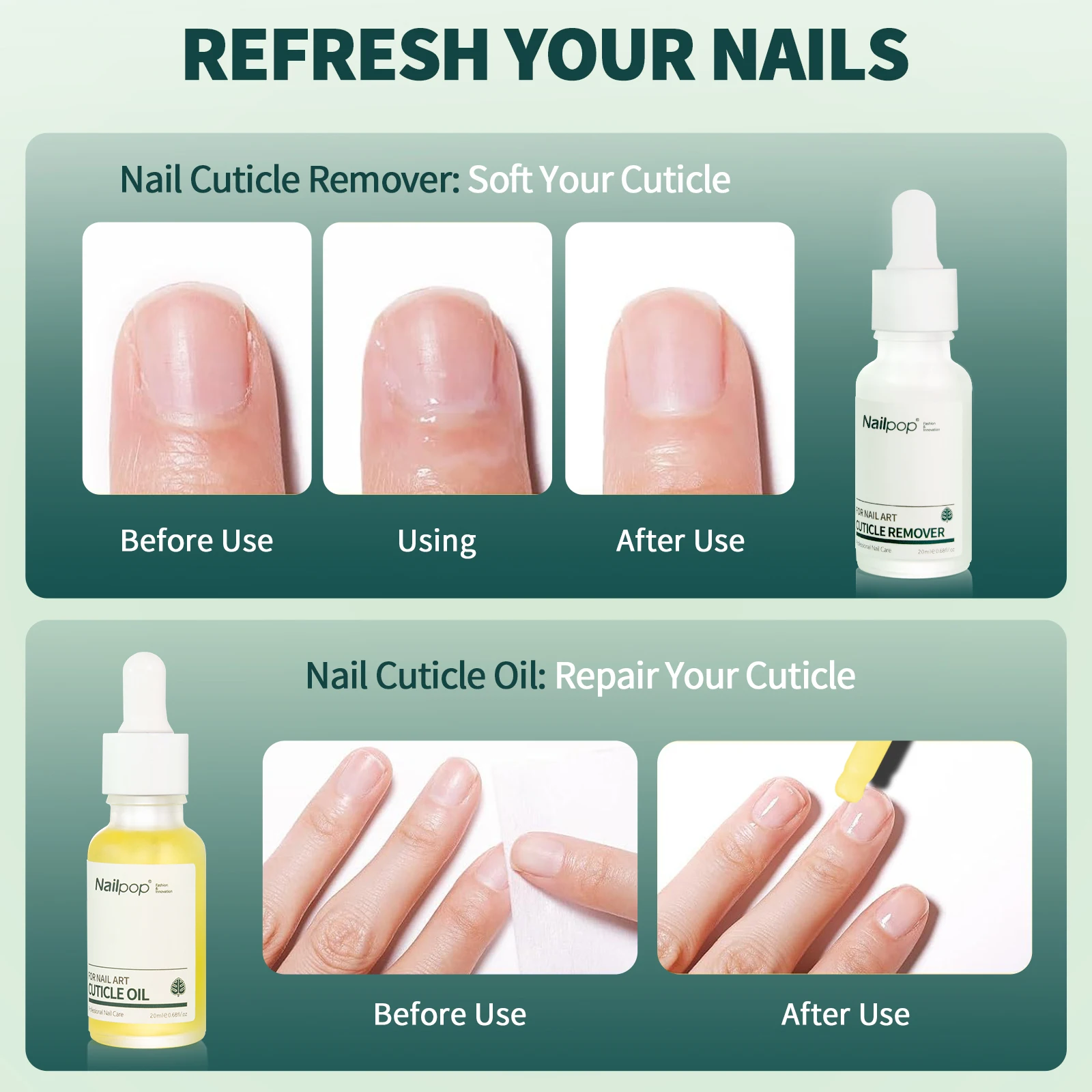 Nailpop Cuticle Oil and Cuticle Remover Set Professional 2 in 1 Nail Care Kit For Strengthener Soften Repairng Manicure nail care kit