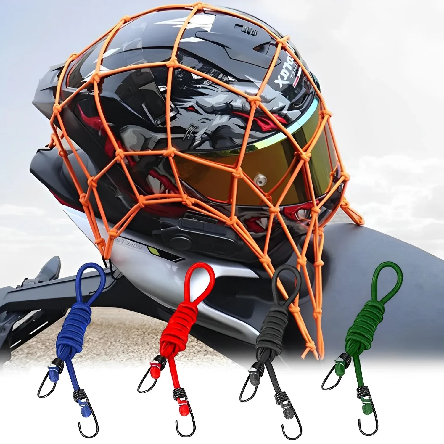 Motorcycle Luggage Net 1x Helmet Mesh Fuel Tank with Hooks Motorbike Compaction Storage Accessories