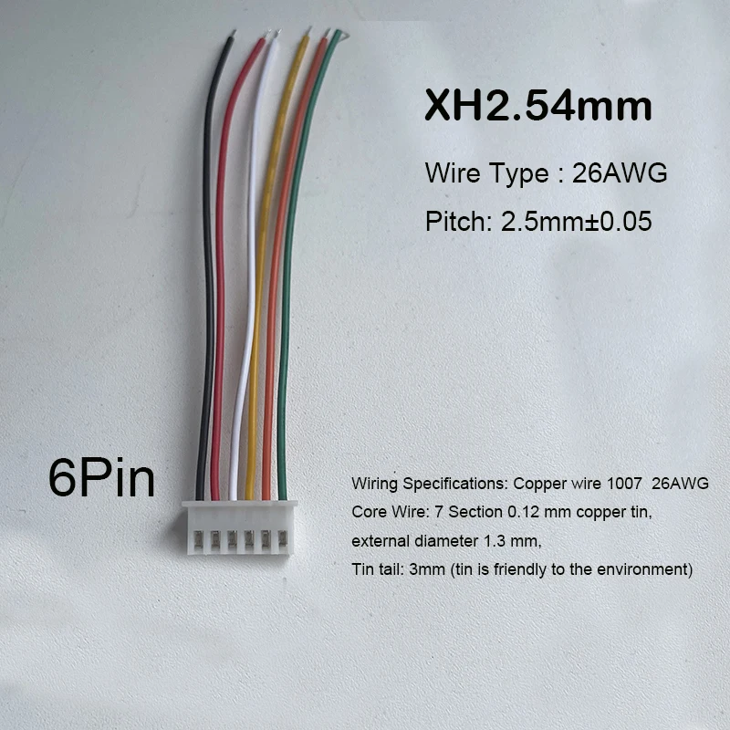 10PCS XH2.54 2/3/4/5/6 Pin Pitch 2.54mm Wire Connector XH Plug Male & Female Battery Charging Cable 200MM Length 26AWG